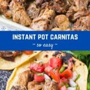 Collage of images with a text overlay that reads "instant pot carnitas - so easy"