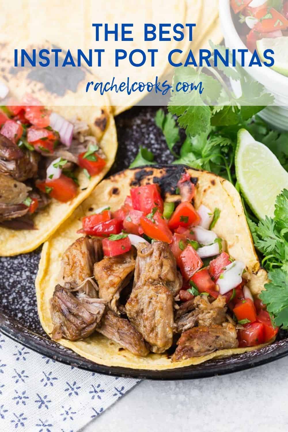 Carnitas in a corn tortilla with pico de gallo.