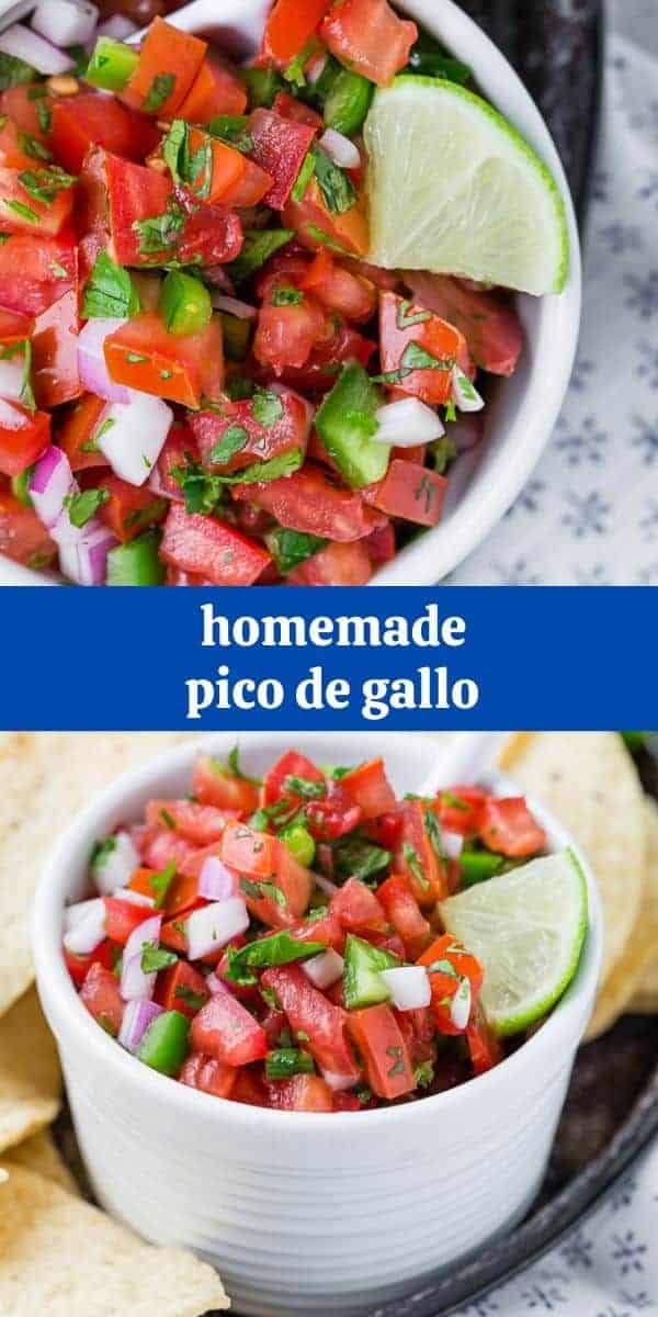 Collage of photos of tomatoes, onions, and jalapenos with a text overlay reading "homemade pico de gallo"