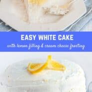 This stunningly beautiful white layer cake with lemon filling, topped with tangy lemon cream cheese frosting, is a show stopper. A special occasion dessert that is classic and delicious!