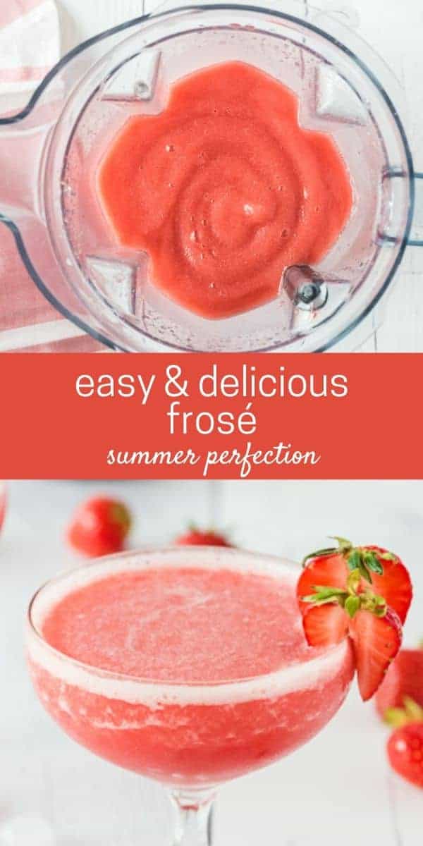 Collage of two photos of frose, one in a glass, one in a blender.