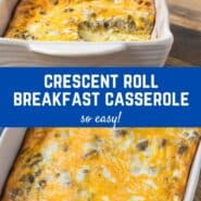 Collage of crescent roll breakfast casserole photos with text overlay.