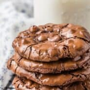 Close up of a stack of cookies with a text overlay.