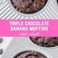 Collage of chocolate banana muffin photos.