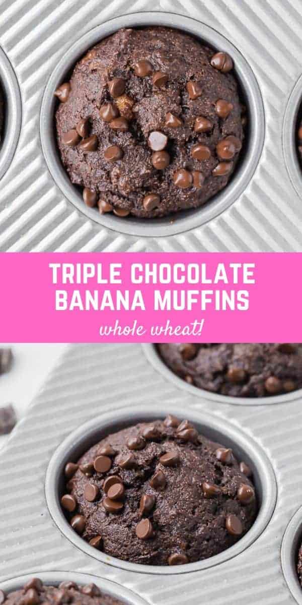Collage of chocolate banana muffin photos.