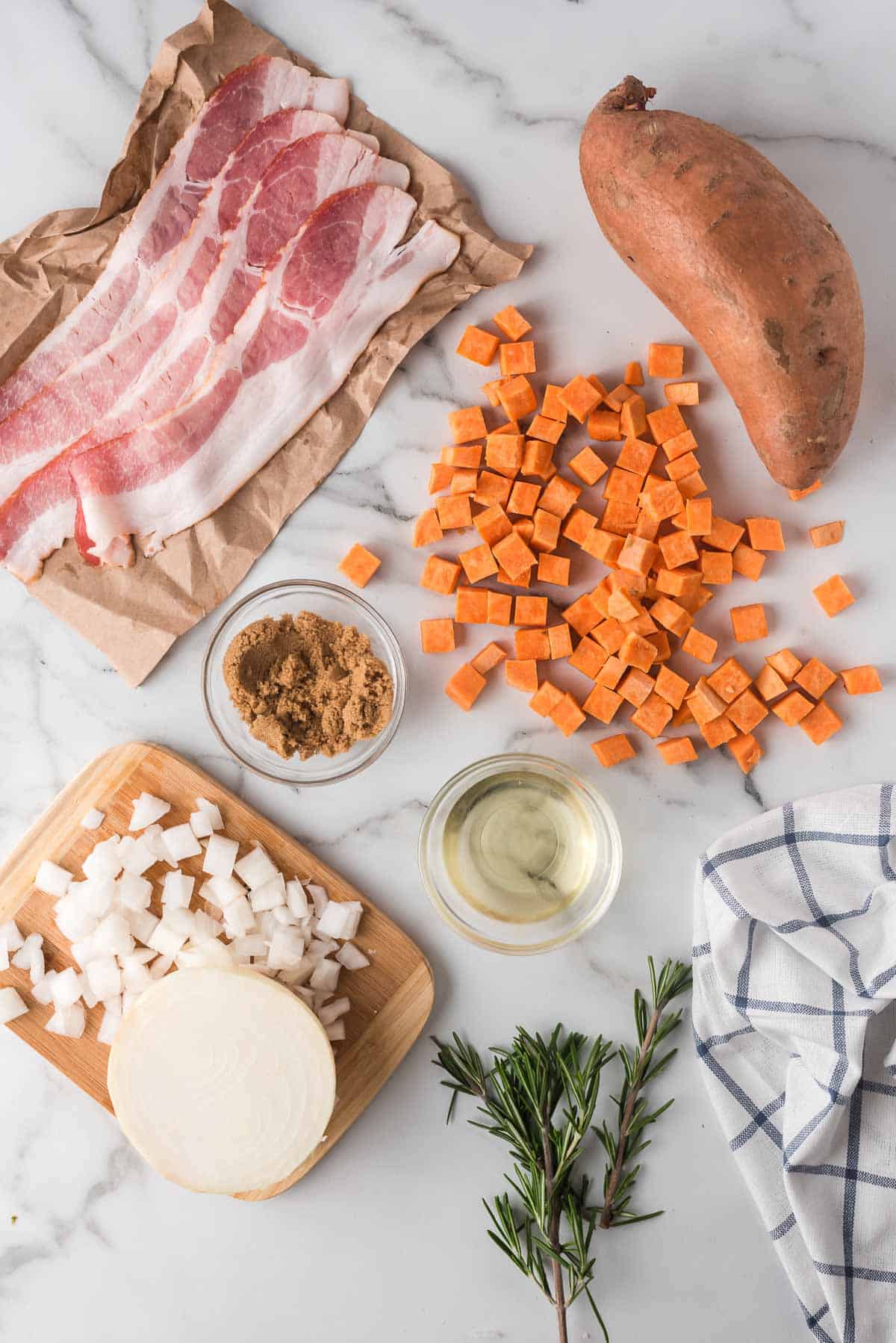 Sweet potato hash ingredients.