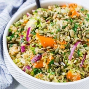 Vegan quinoa salad in a bowl.