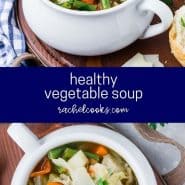 Collage with text overlay that reads "healthy vegetable soup"