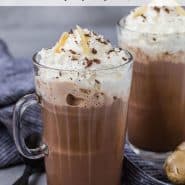 Hot cocoa in a mug, text overlay reads "easiest ever ginger hot cocoa, rachelcooks.com"