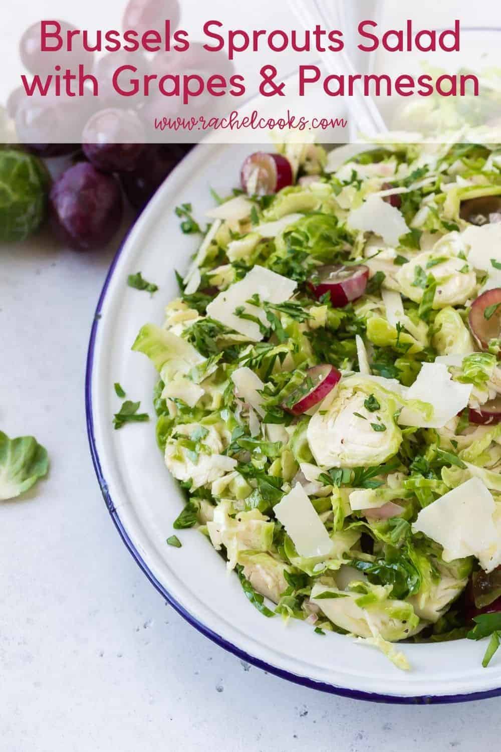 Brussels sprouts salad with text overlay of the recipe name.