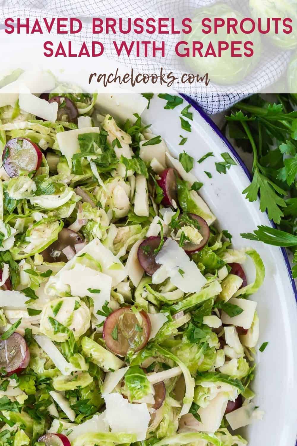 Brussels sprouts salad with text overlay of the recipe name.