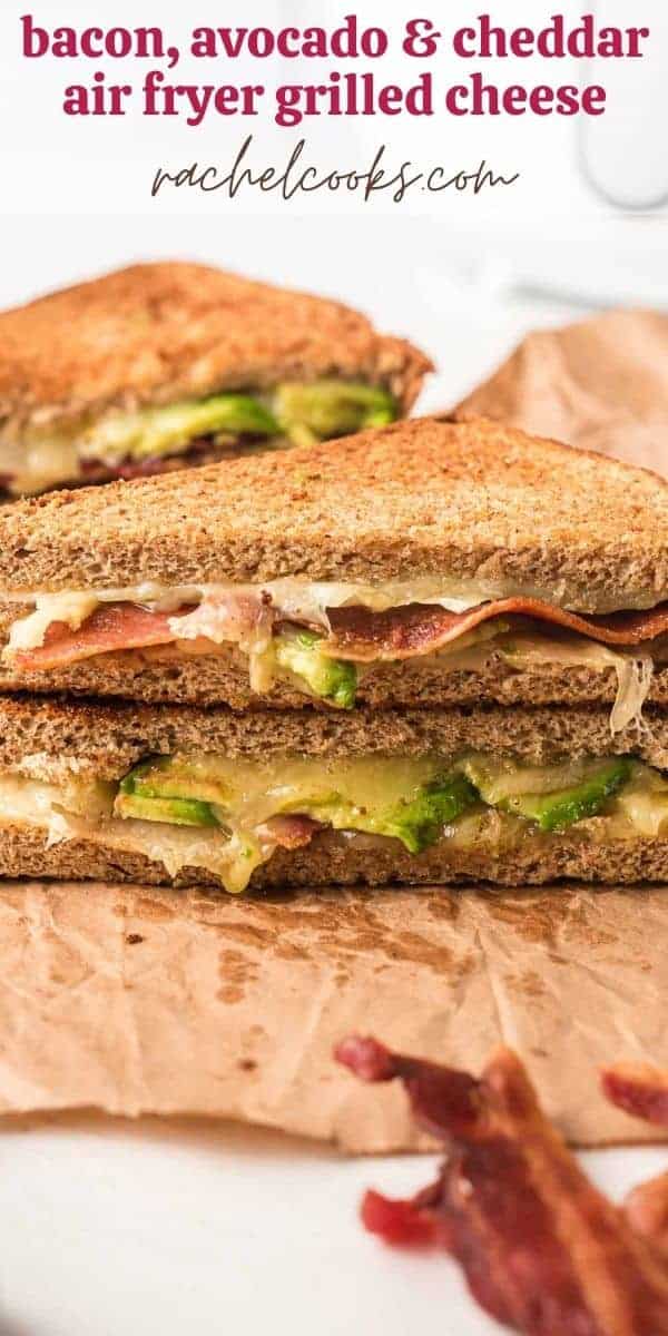 Bacon and avocado inside a grilled cheese sandwich.