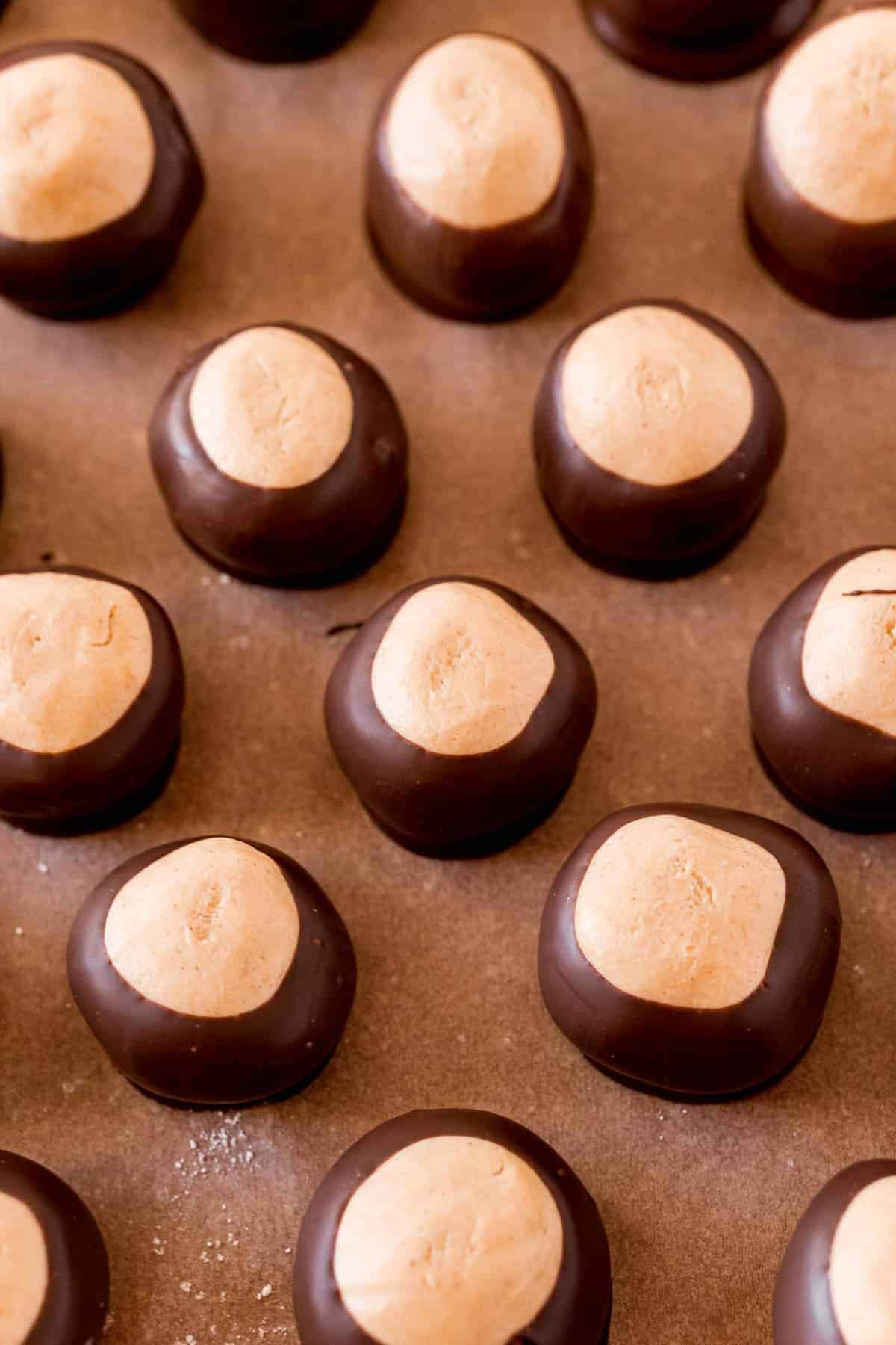 Buckeyes on parchment paper.