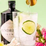 A gin and tonic being made. Text overlay present with recipe name.