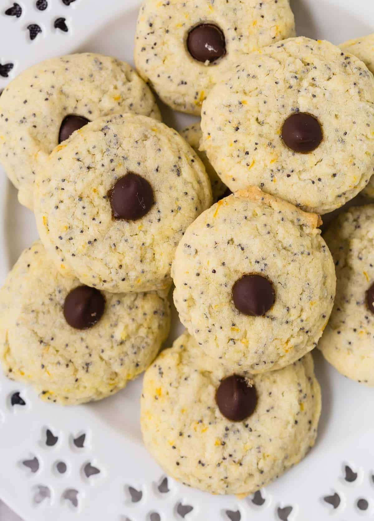 Overhead view of orange and poppy seed cookies.