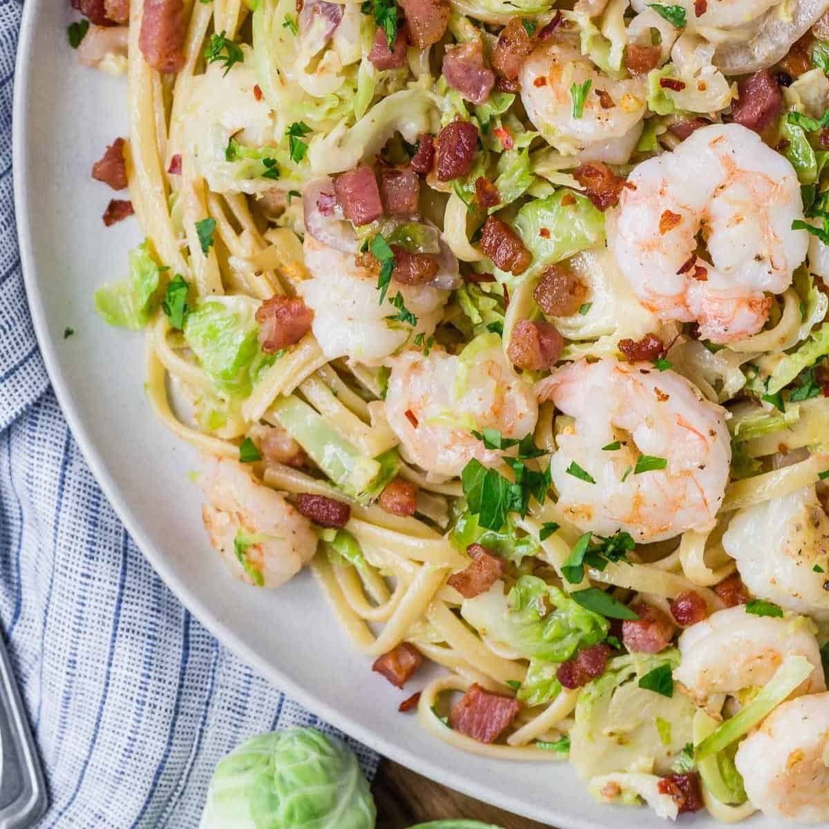 Pasta with Shrimp, Brussels Sprouts, & Wine Sauce - Rachel Cooks®