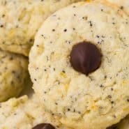 Cookies with orange and poppy seeds, text overlay reads "Irresistible orange poppy seed cookies, rachelcooks.com"