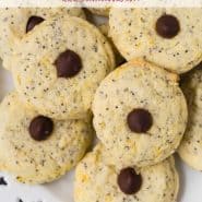 Cookies with orange and poppy seeds, text overlay reads "orange poppy seed cookies, rachelcooks.com"