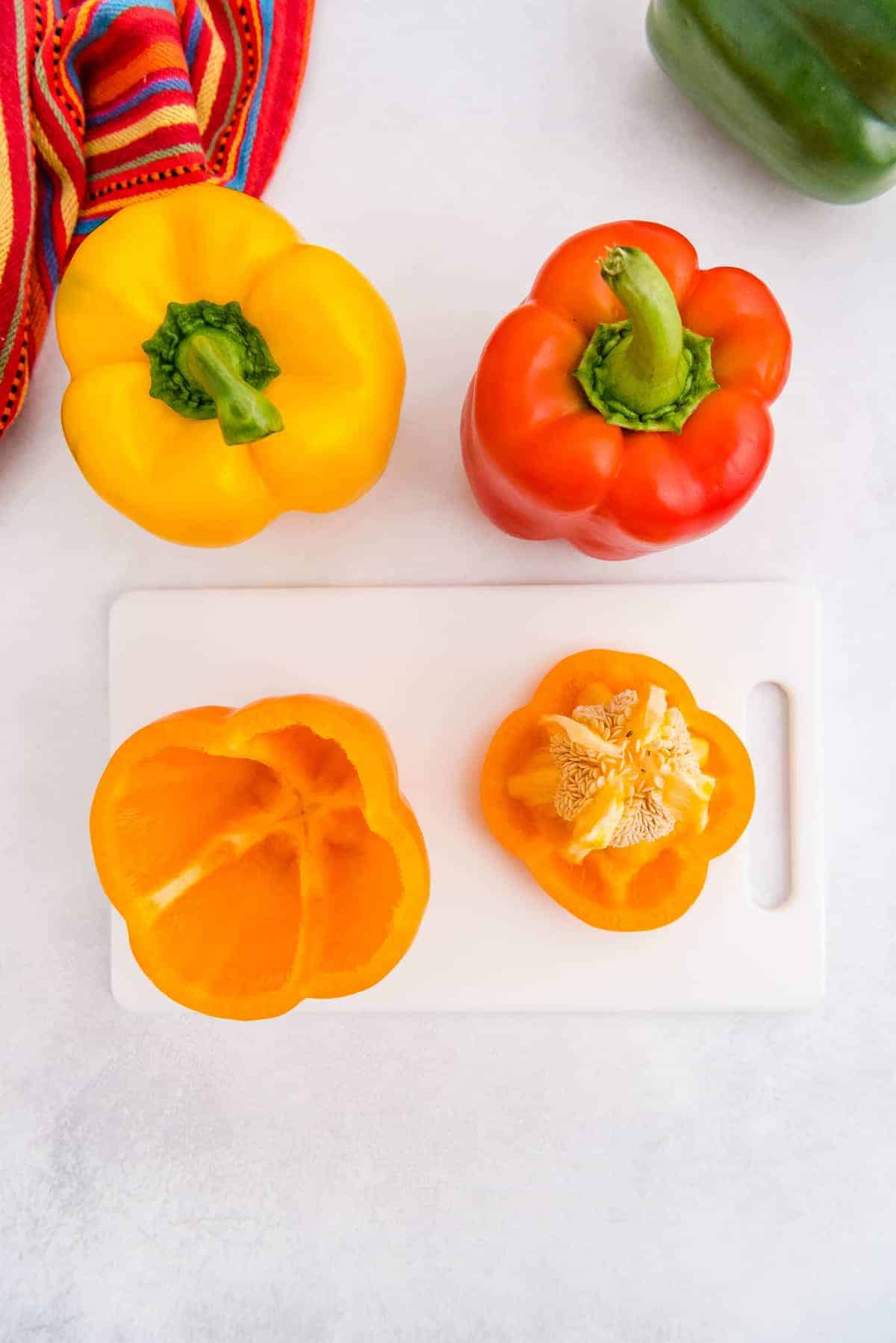 Peppers being prepped for filling.