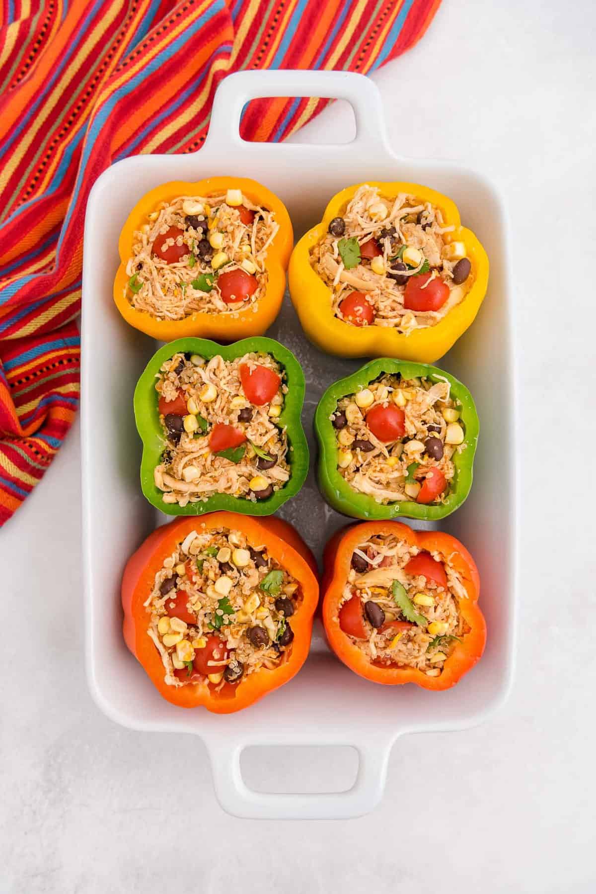 Filled peppers before being baked.