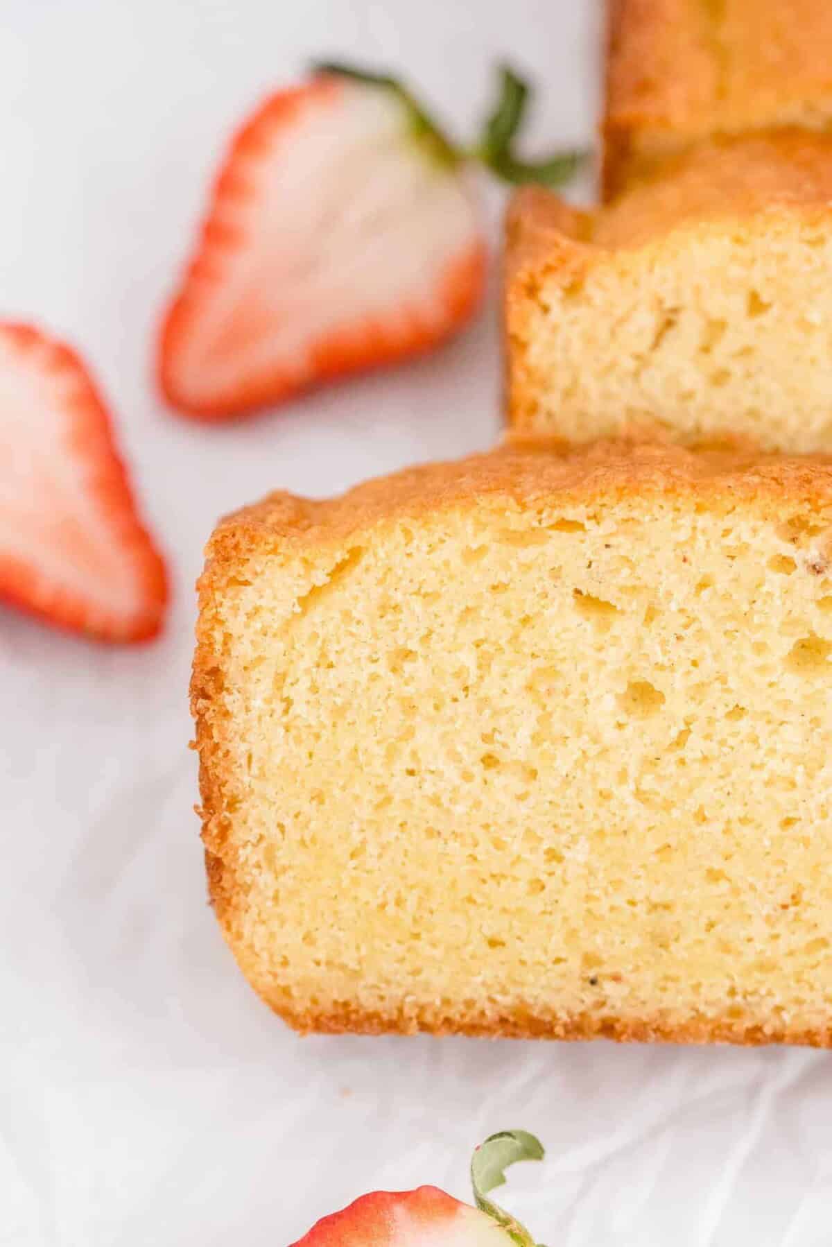 Slices of cake in a loaf format.