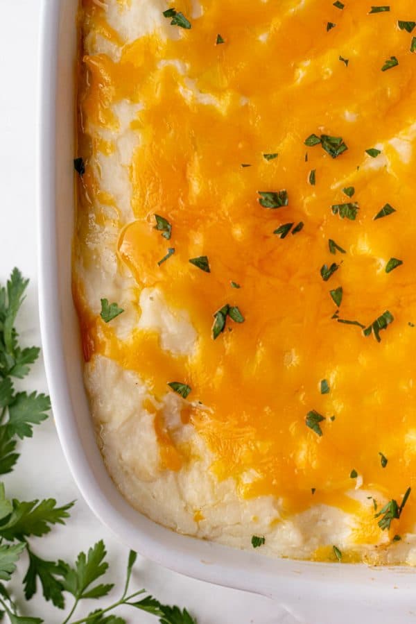 Baked cheese-topped shepherd pie.