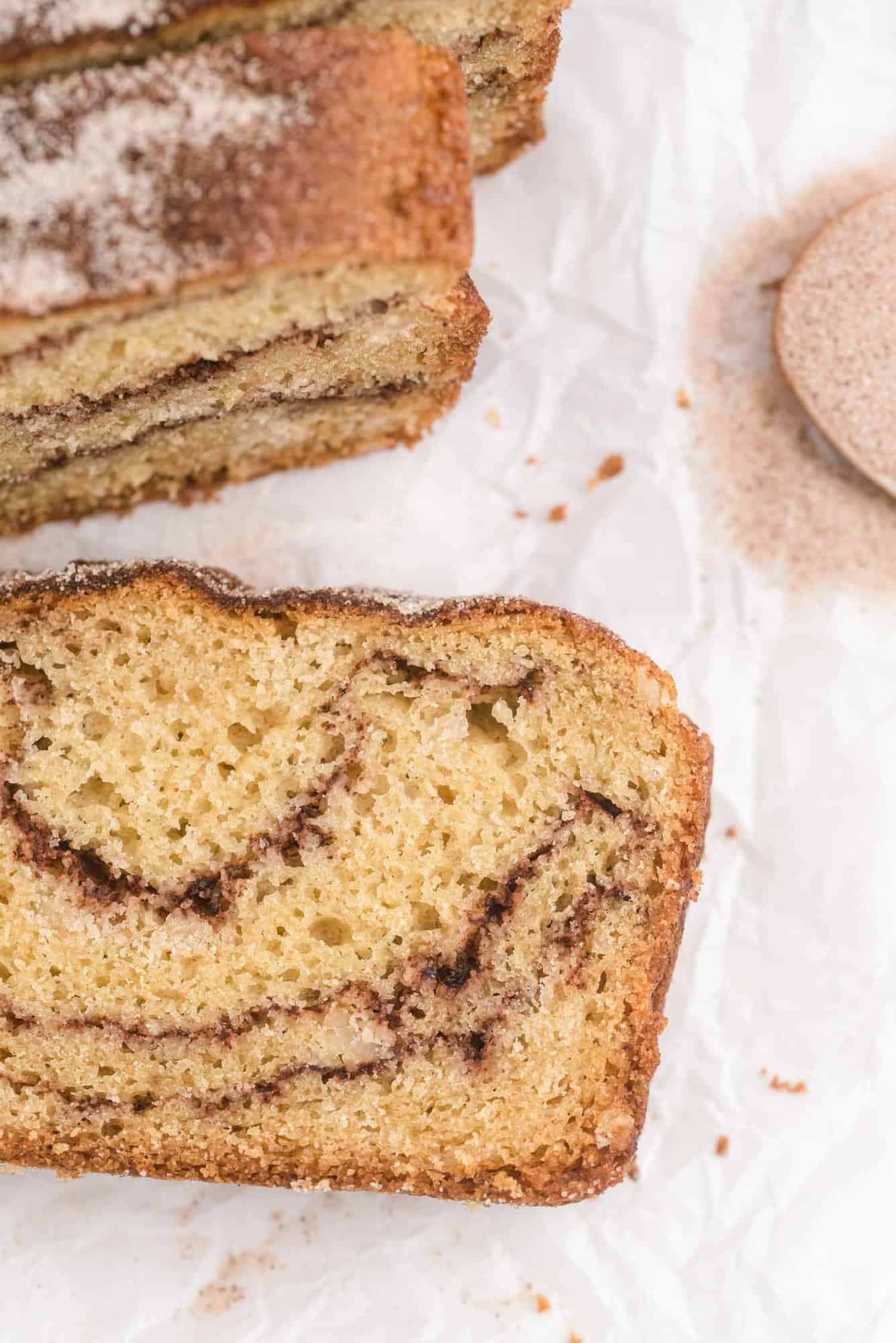 Bread with cinnamon sugar next to it.