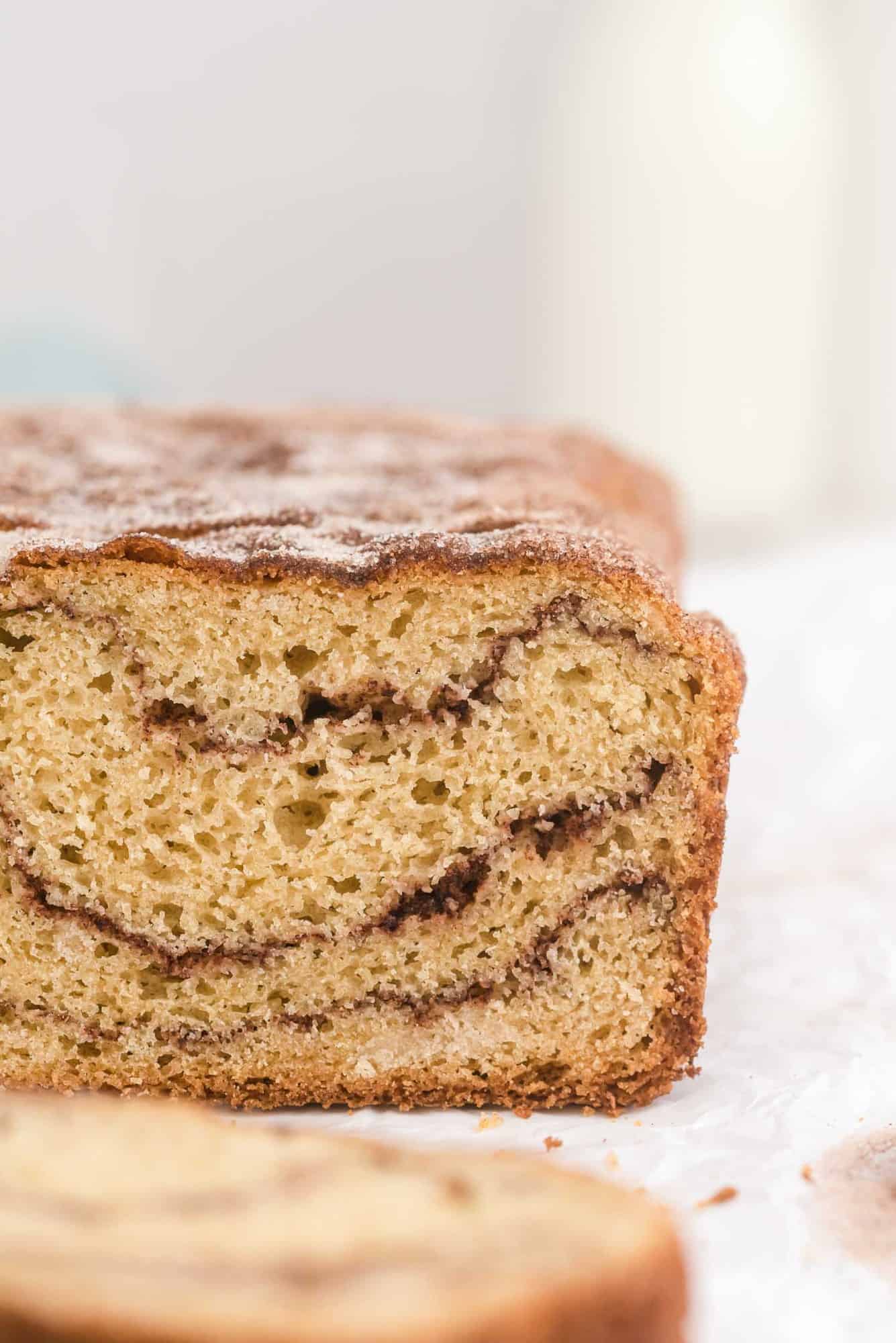 Close up view of snickerdoodle bread.