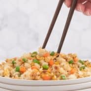 Fried rice in a bowl, text overlay reads "the best fried rice, rachelcooks.com"