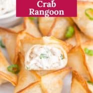 Crab rangoon, text overlay reads "the best air fryer crab rangoon."