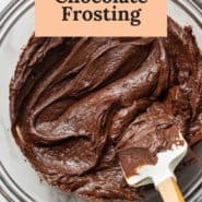Frosting in a bowl, text overlay reads "the best chocolate frosting"
