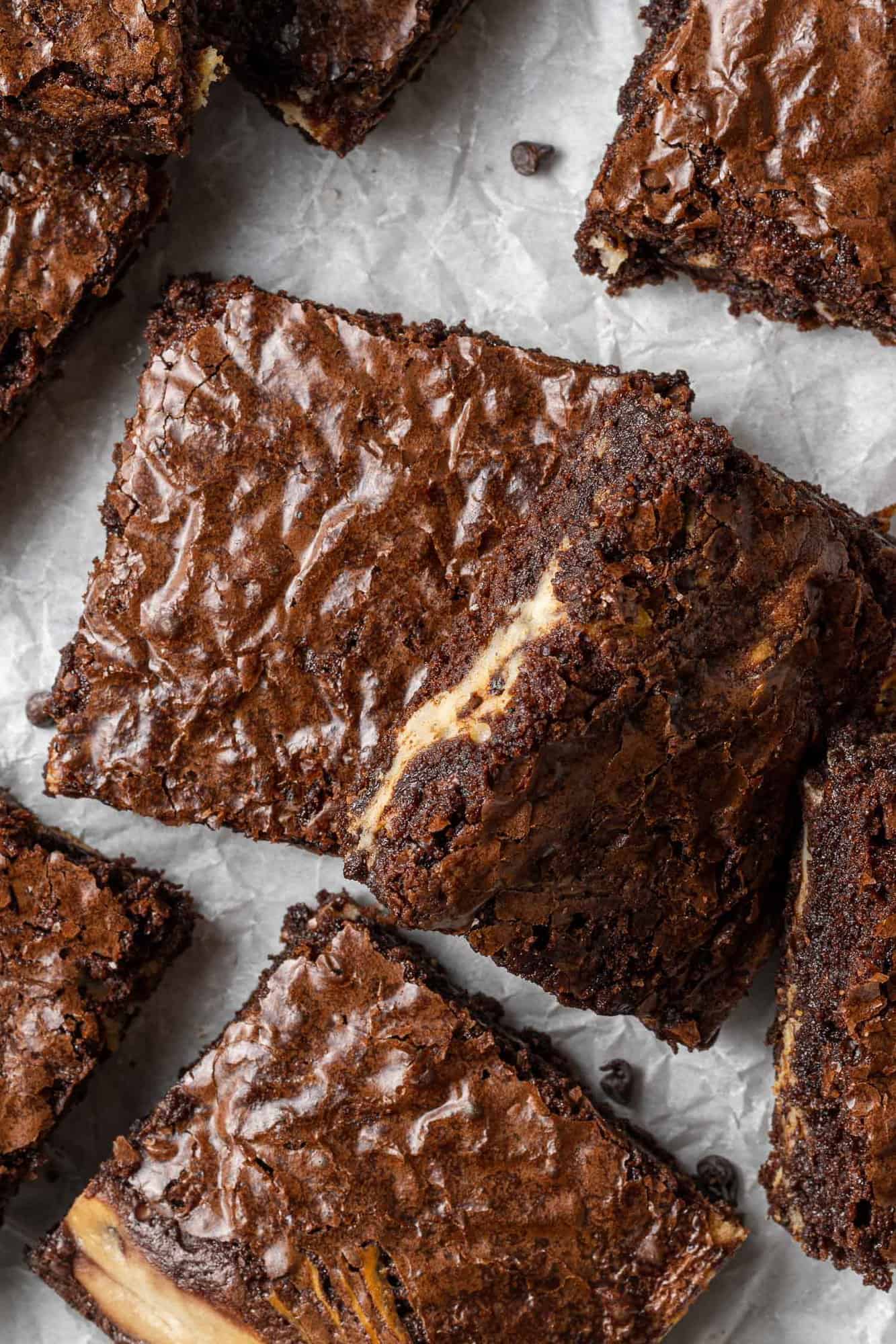 Cut brownies on parchment paper.