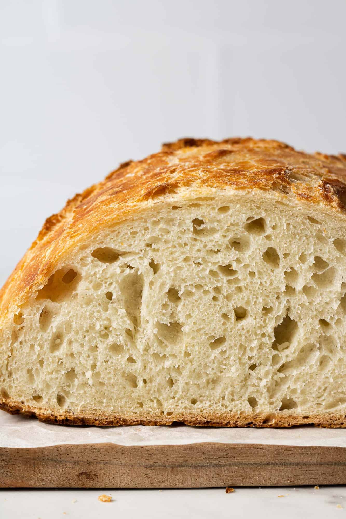 Cut bread to show crumb and texture.