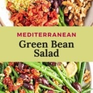 Green beans, text overlay reads "mediterranean green bean salad."