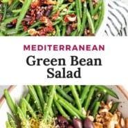 Green beans, text overlay reads "mediterranean green bean salad."