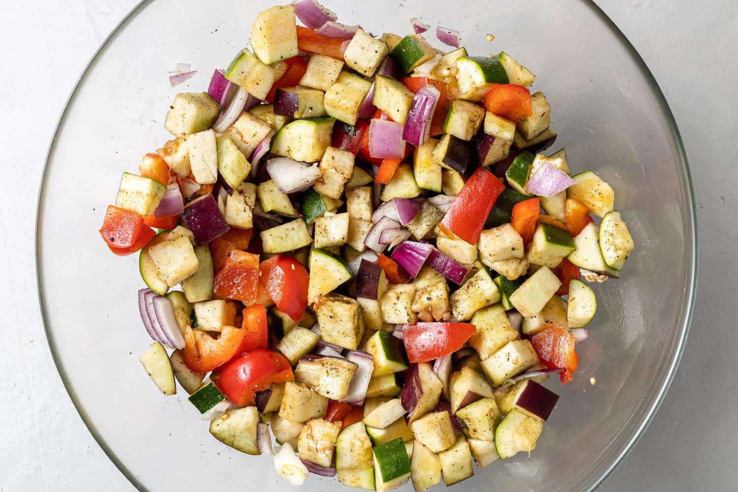 Chopped raw vegetables in a bowl.