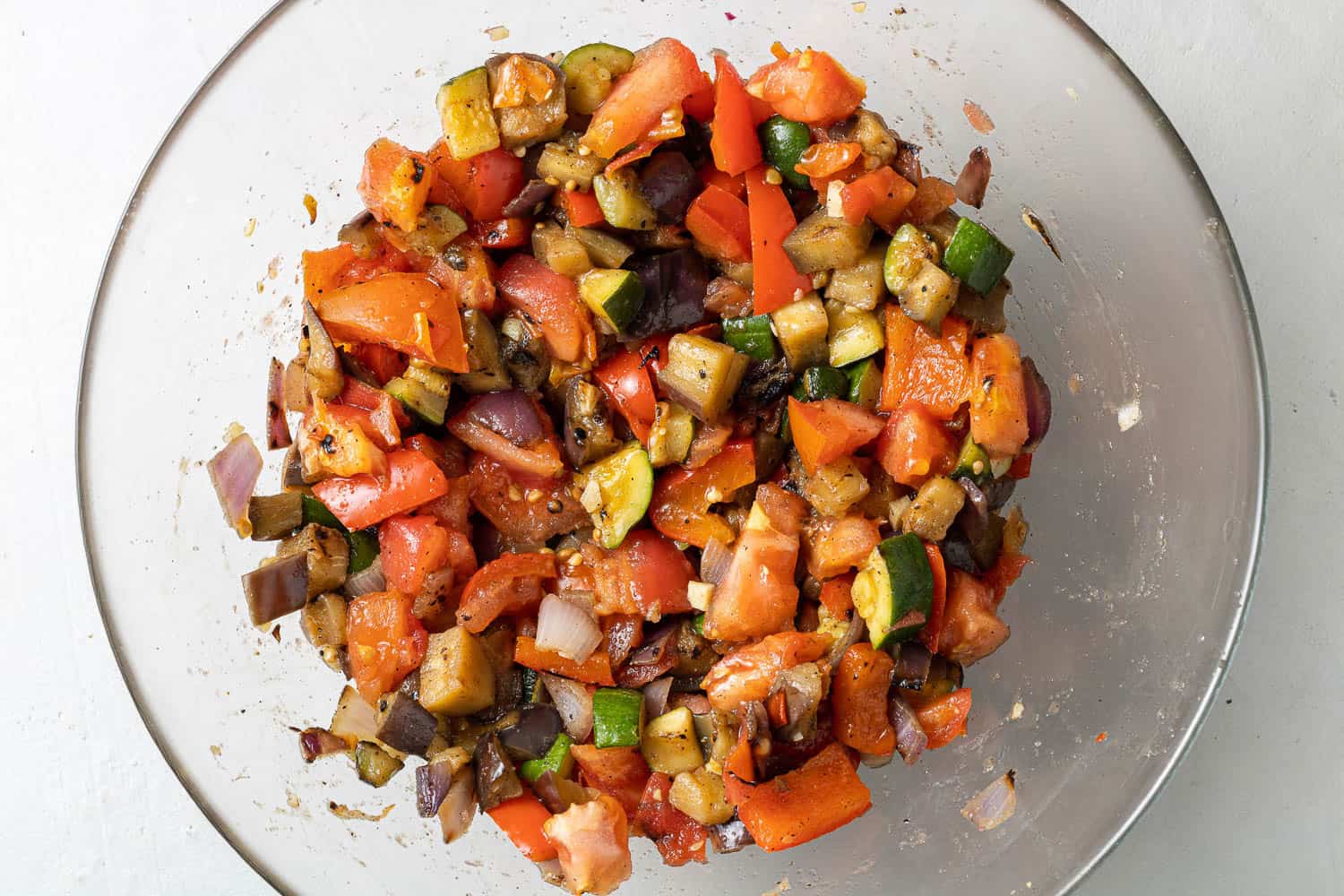 Cooked vegetables in a glass bowl.