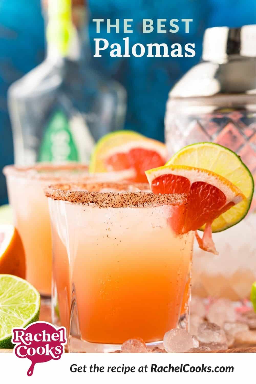 Iced cocktail, text overlay reads "the best paloma."