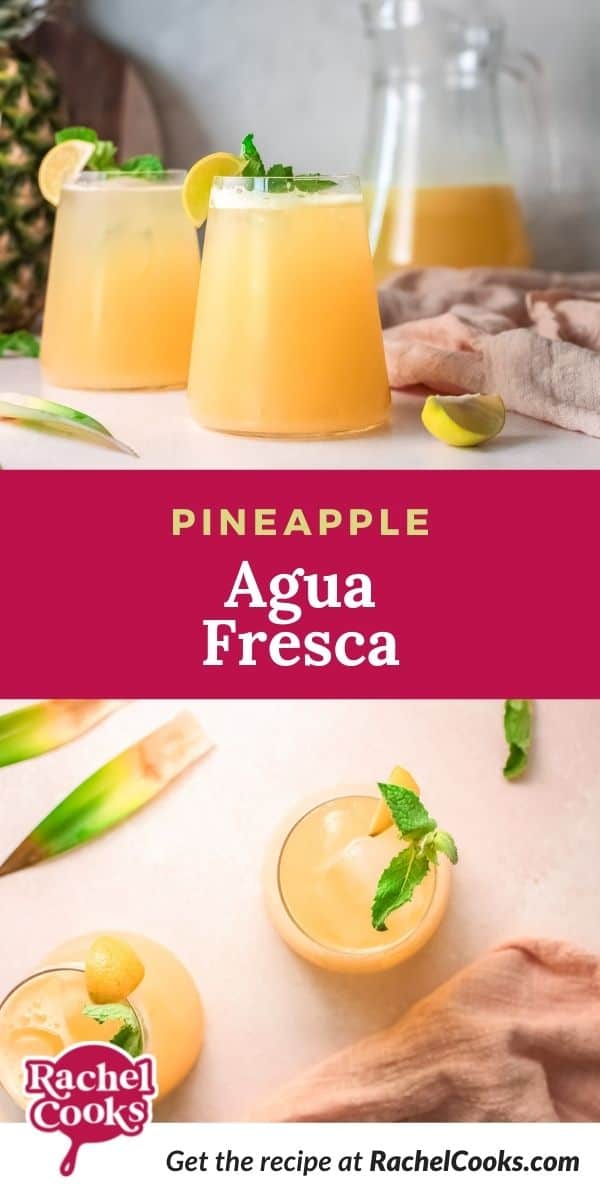 Light yellow drink, text overlay reads "pineapple agua fresca."