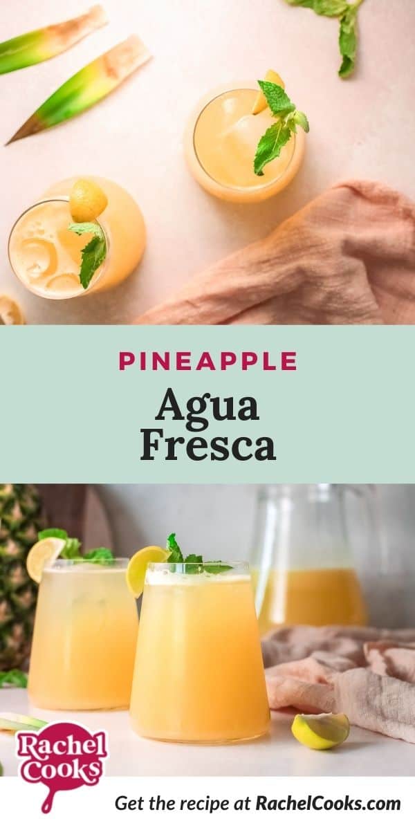 Light yellow drink, text overlay reads "pineapple agua fresca."
