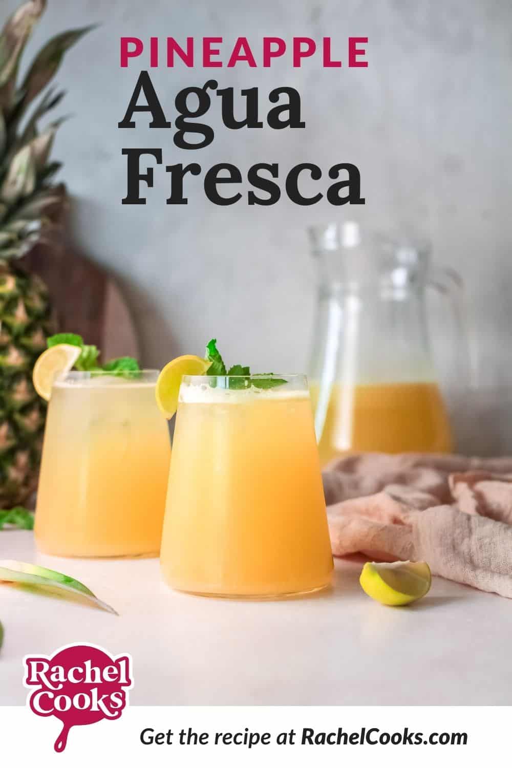 Light yellow drink, text overlay reads "pineapple agua fresca."