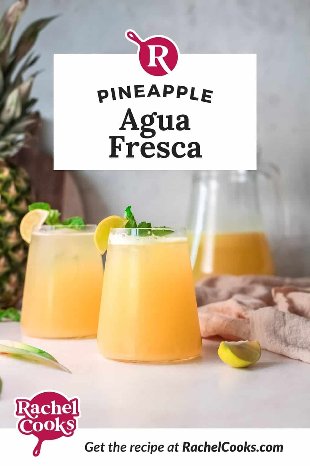 Light yellow drink, text overlay reads "pineapple agua fresca."