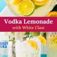 Two images, text overlay reads "vodka lemonade with white claw."