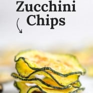 Stack of zucchini slices, text overlay reads "air fryer zucchini chips."