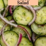 Cucumbers and onions, text overlay reads "the best cucumber onion salad."