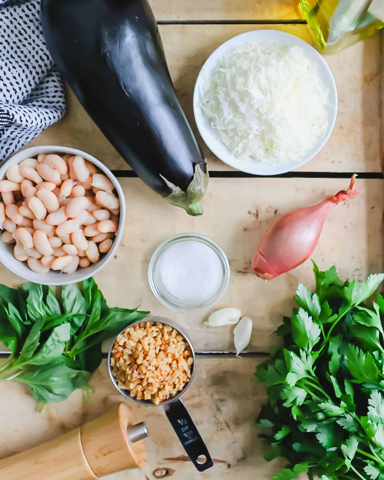 Overhead view of ingredients needed for recipe.