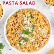 Corn salad, text overlay reads "mexican street corn pasta salad."