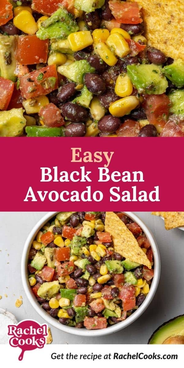 Salad, text overlay reads "easy avocado black bean salad."