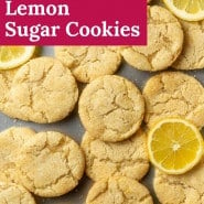 Lemon cookies with text overlay that reads "perfect lemon sugar cookies."