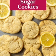 Lemon cookies with text overlay that reads "perfect lemon sugar cookies."
